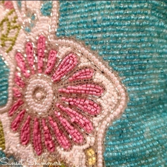 14" Sparkly BEADED Easter BUNNY RABBIT Floral Throw PILLOW Pink TURQUOISE - Picture 7 of 11